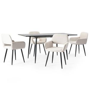 Set tavolo allungabile effetto legno scuro e 4 sedie beige