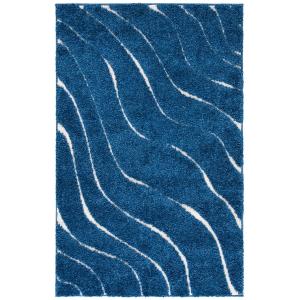 Shag azul oscuro/crema alfombra 60 x 90
