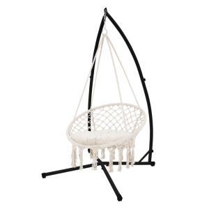 Silla colgante con soporte negro columpio macramé de algodó…