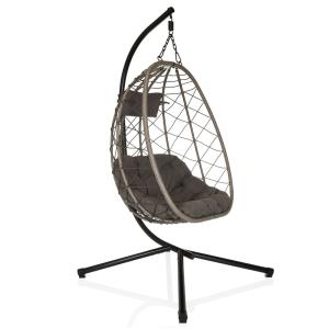 Silla colgante tejido, ratán pe, hierro negro/gris