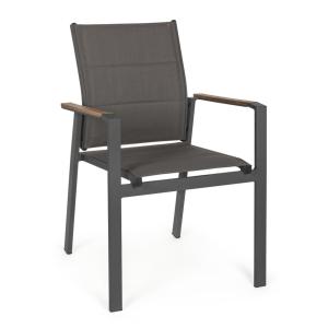 Silla con brazos en aluminio y textilene acolchado antracita