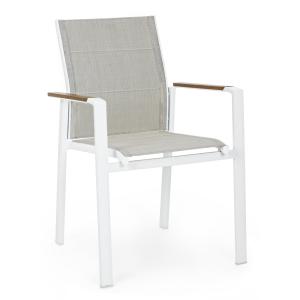 Silla con brazos en aluminio y textilene acolchado blanco