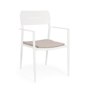 Silla con reposabrazos y cojín en aluminio blanco