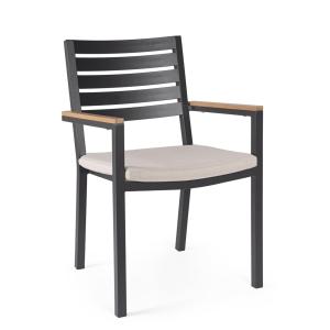 Silla de aluminio con reposabrazos efecto madera antracita