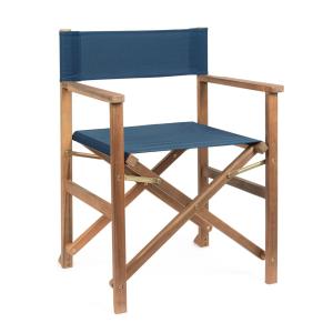 Silla de director en madera y tejido de poliéster azul