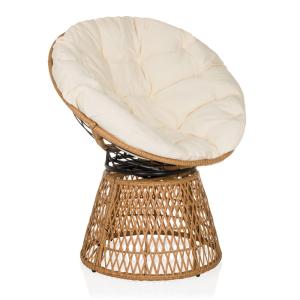 Silla de exterior tejido, ratán pe, hierro beige