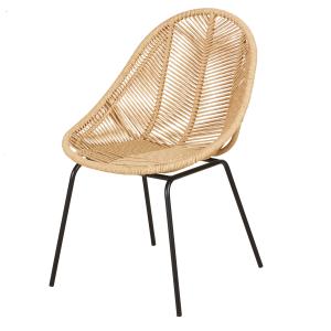 Silla de jardín de acero negro y resina reciclada beige