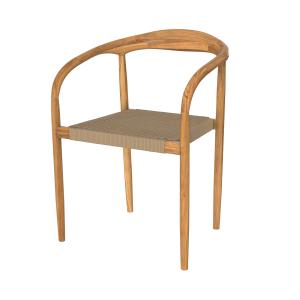 Silla de jardín en cuerda trenzada gris y madera de teca