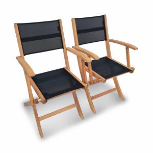 Silla de jardín plegable de madera, set de 2, negro