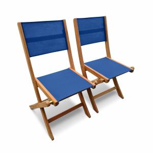 Silla de jardín plegable de madera, set de 2, noche azul