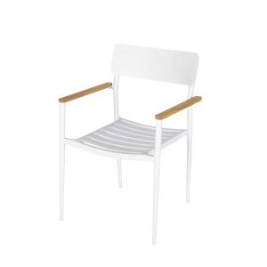Silla de jardín profesional de aluminio blanco y teca