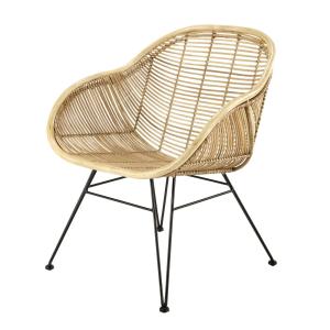 Silla de mimbre y patas de acero negro