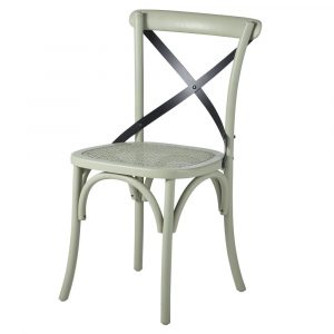 Silla de ratán, abedul verde claro mate y metal negro