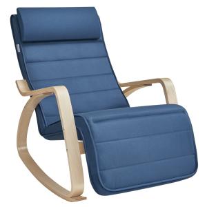 Silla mecedora con apoyabrazos y reposapiés de color azul y…