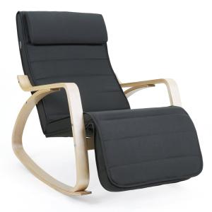 Silla mecedora con apoyabrazos y reposapiés de color gris y…
