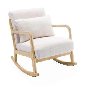 Silla mecedora estilo escandinavo con borreguito, crema