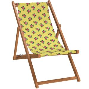 Silla plegable de haya con estampado floral amarilla