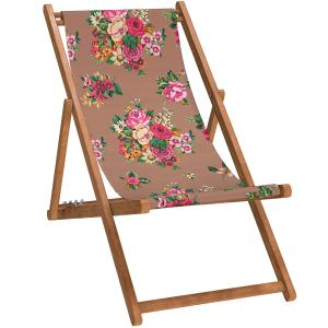 Silla plegable de haya con estampado floral moca