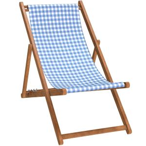 Silla plegable de haya con estampado vichy azul