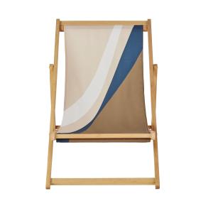 Silla plegable de madera de eucalipto y tela beige, azul y…