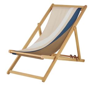 Silla plegable de madera de eucalipto y tela beige, azul y…