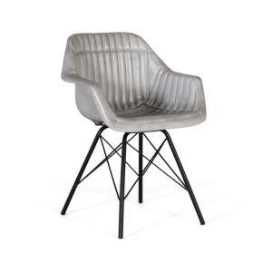 Silla tapizada en piel de color gris acolchada con respaldo…