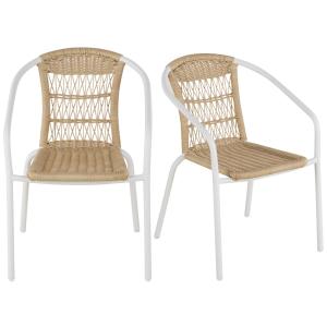 Sillas de jardín de acero blanco y resina trenzada reciclad…