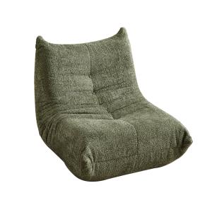 Sillón bajo de chenilla verde, estilo retro chic