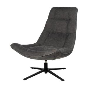 Sillón bajo giratorio de suave tejido gris oscuro.