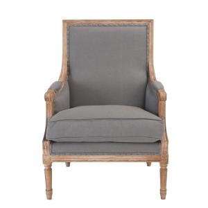 Sillón Bergére de roble macizo y tela gris - l68 cm