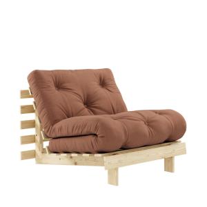 Sillón cama 90x200cm de madera natural y tejido - arcilla