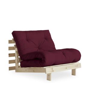 Sillón cama 90x200cm de madera natural y tejido - burdeos