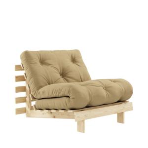 Sillón cama 90x200cm de madera natural y tejido - trigo