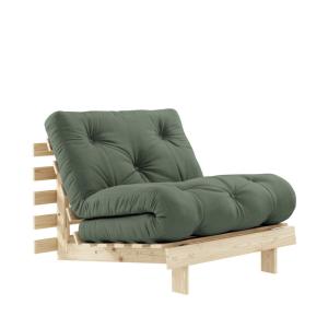 Sillón cama 90x200cm de madera natural y tejido - verde oli…