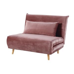 Sillón cama de 1 plaza de terciopelo rosa envejecido