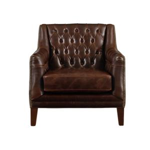 Sillón clásico costra de piel marrón chocolate