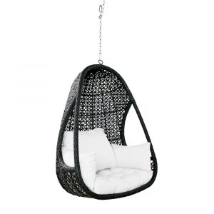 Sillón colgante de jardín de resina trenzada negro y cojine…