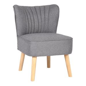 Sillón con patas de madera y asiento en Tela Gris claro