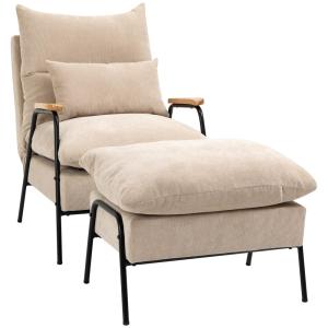 Sillón con reposapiés 68x91.5x88 cm beige