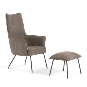 Sillón con reposapiés para lectura en tejido gris oscuro