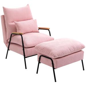 Sillón con reposapiés rosa 68 x 91.5 x 88 cm