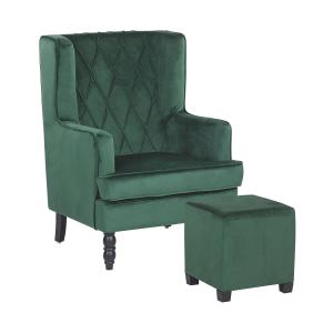 Sillón con reposapiés terciopelo verde oscuro