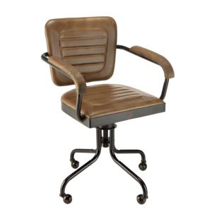 Sillón con ruedas de cuero con reposabrazos de madera de ma…