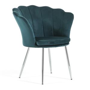 Sillón concha terciopelo aguamarina patas plata