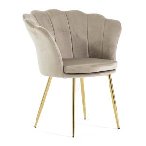 Sillón concha terciopelo beige patas oro