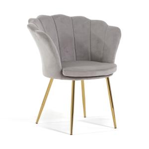 Sillón concha terciopelo gris claro patas oro