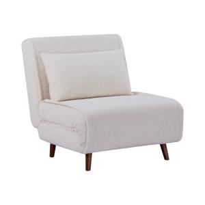 Sillón convertible borreguito base de madera, 1 plaza, crem…