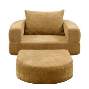 Sillón convertible con otomana, diseño capullo en tela amar…