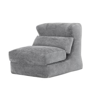 Sillón convertible de chenilla gris, 90x118x86cm