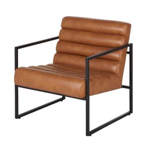 Sillón de acero y cuero sintético camel y negro